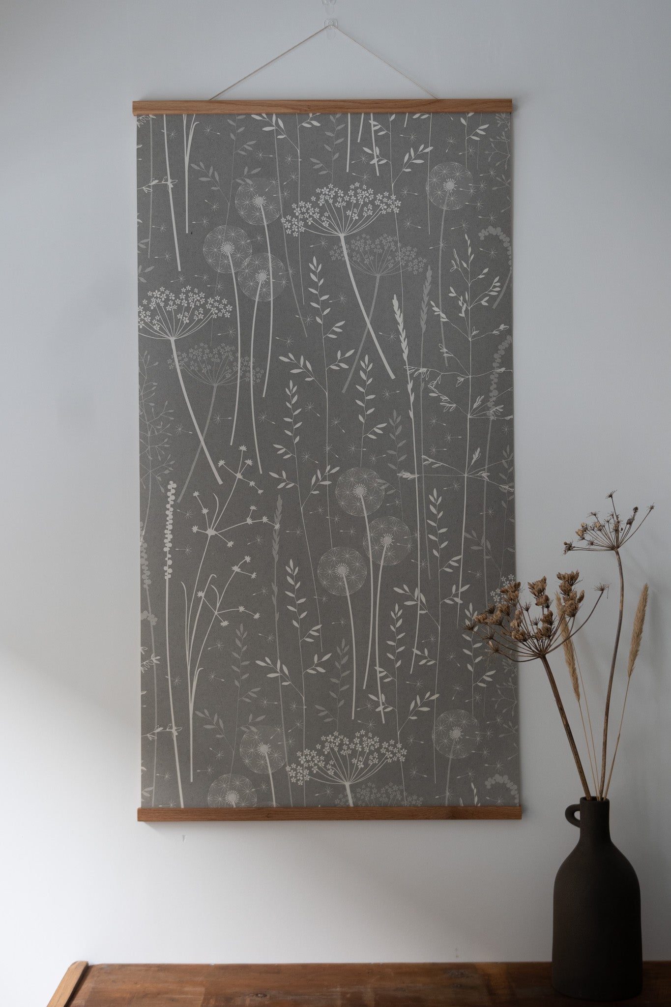 Paper Meadow Wallpaper in Charcoal