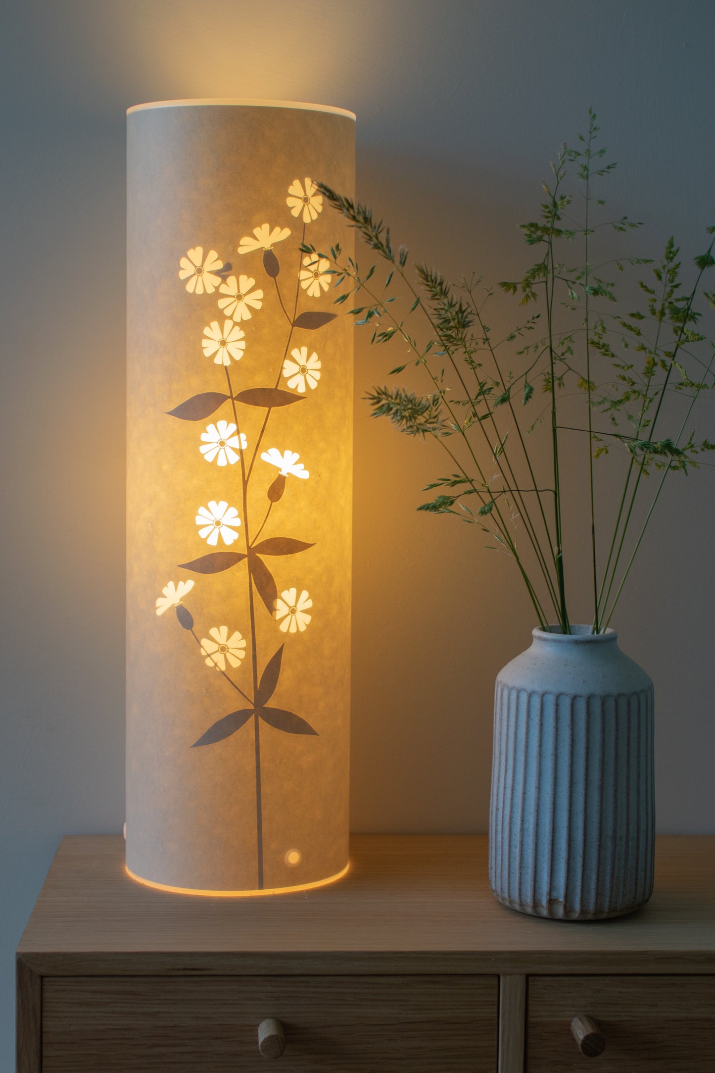 Cylindrical White Campion Table Lamp